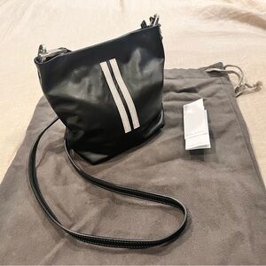$1685 Rick Owens Small Adri Logo Crossbody Bucket Bag, Black